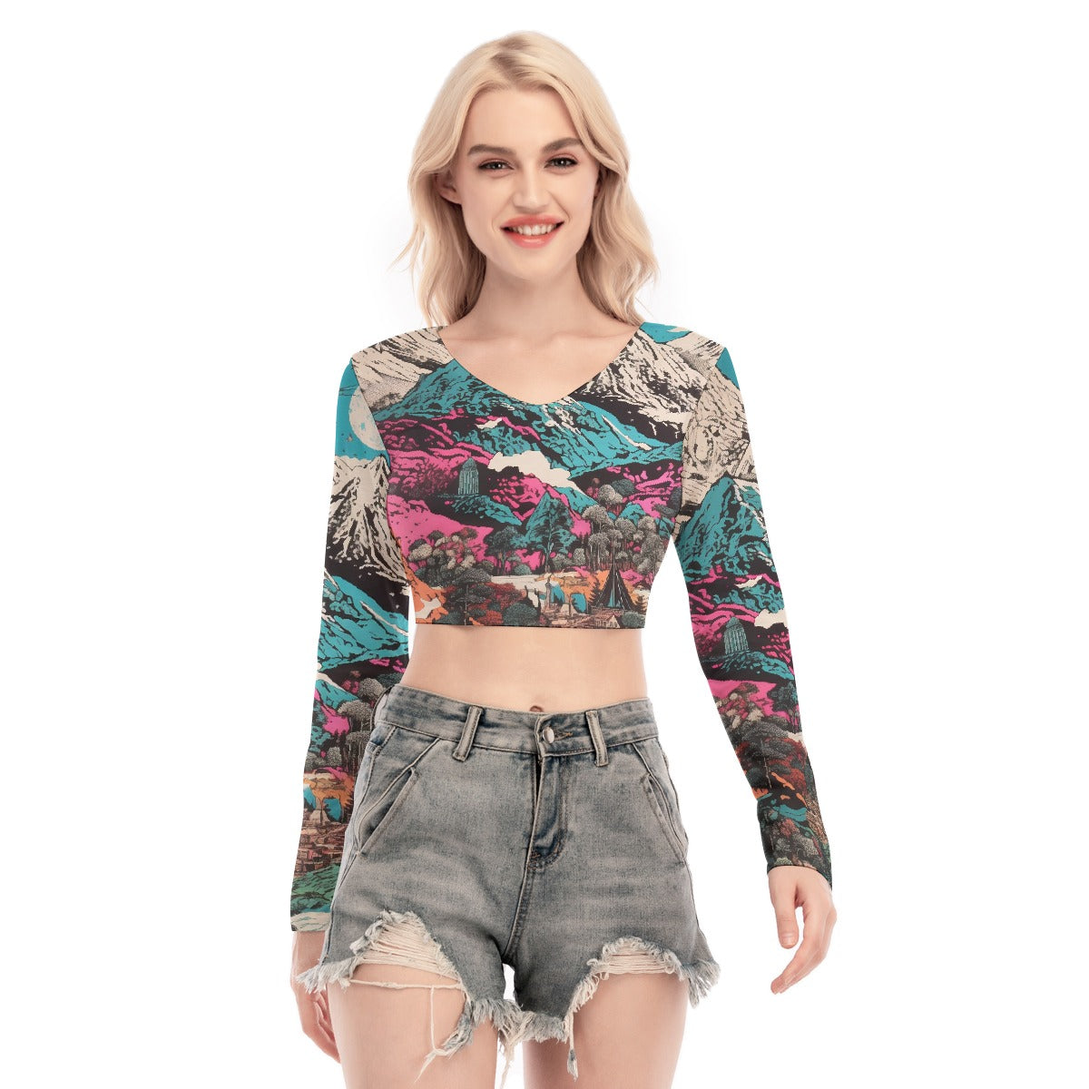All-Over Print Women's Back Hollow T-shirt With Strap