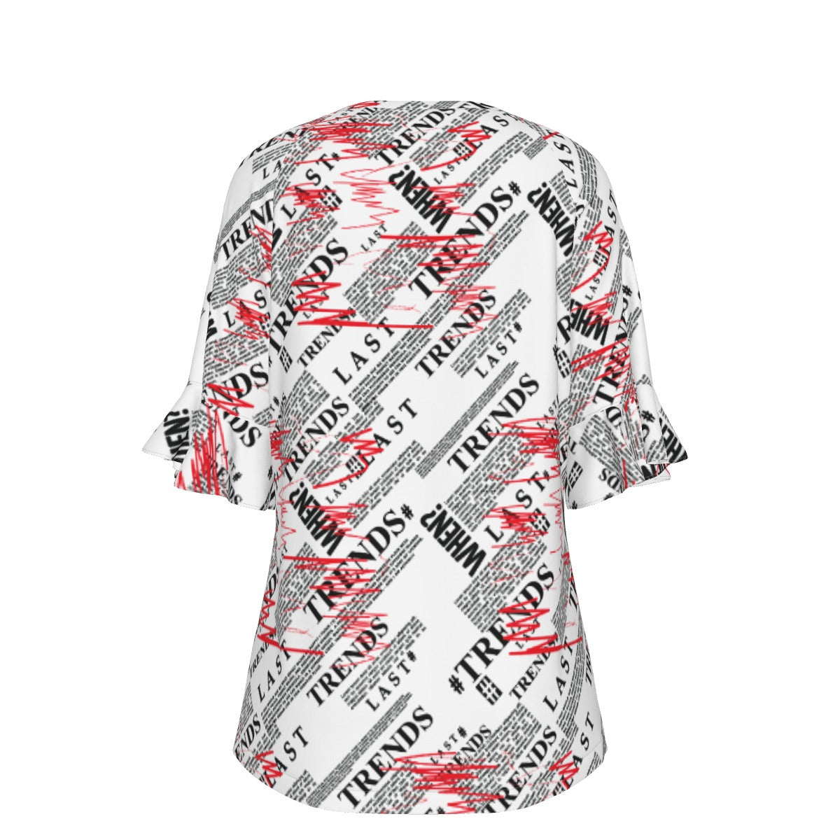 All-Over Print V-neck Women's T-shirt With Bell Sleeve