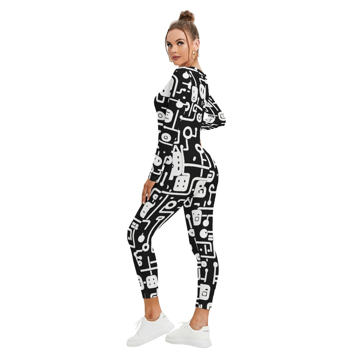 All-Over Print Women's Plunging Neck Jumpsuit