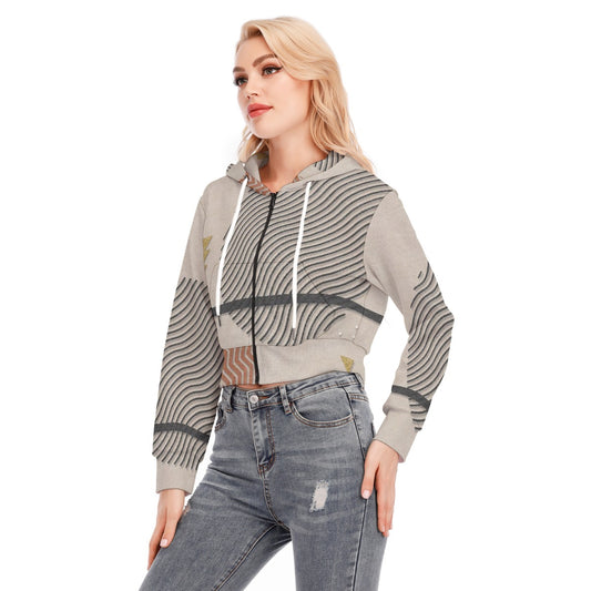 All-Over Print Women's Crop Top Hoodie With Zipper Closure