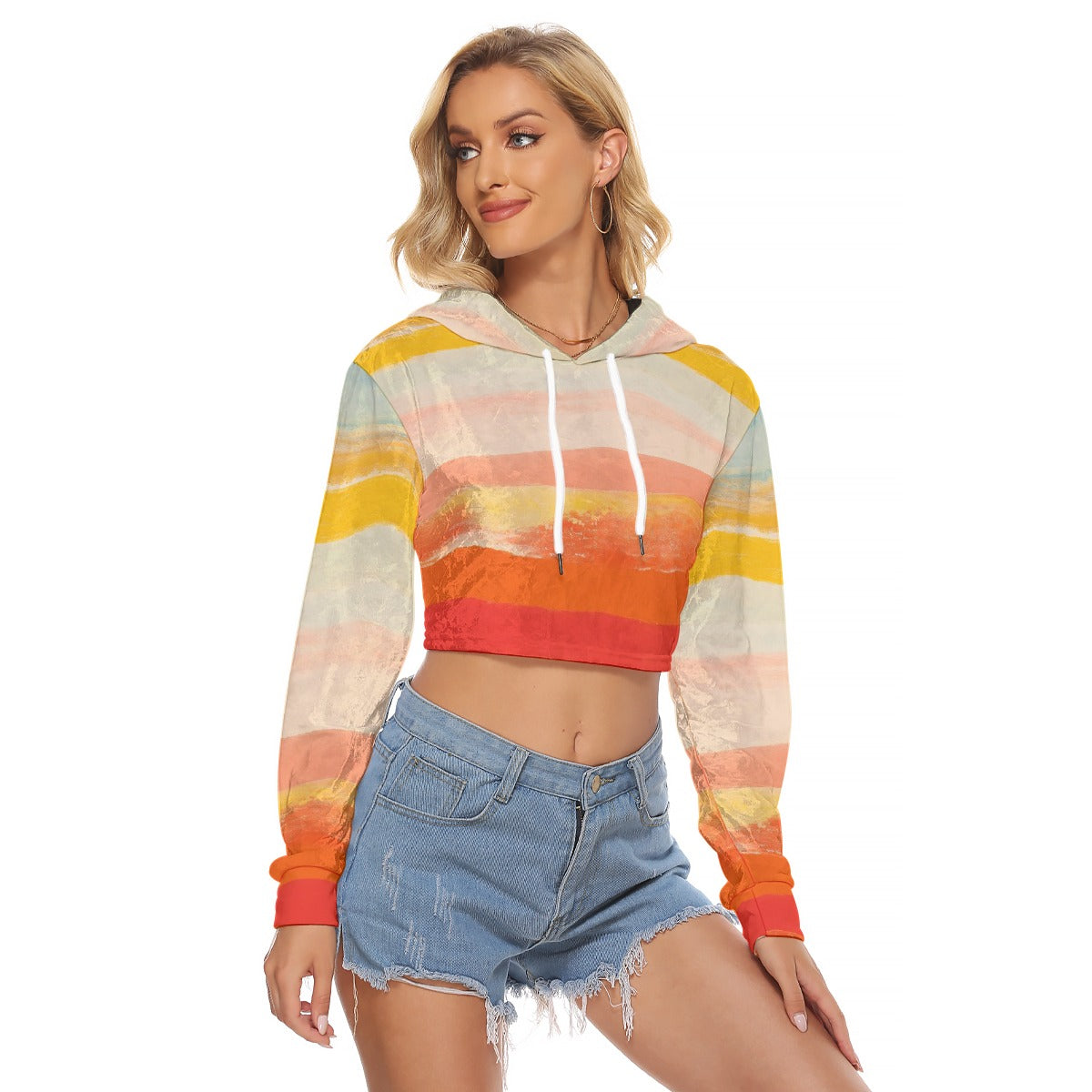 All-Over Print Women's Crop Top Hoodie|Velvet