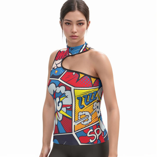 All-Over Print Women's Halter Sleeveless Asymmetrical Tank Top