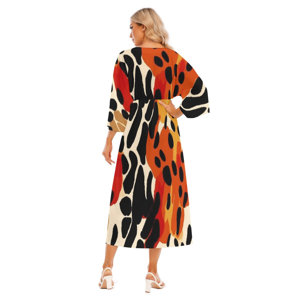 All-Over Print Women's Mid-Sleeve Long Dress