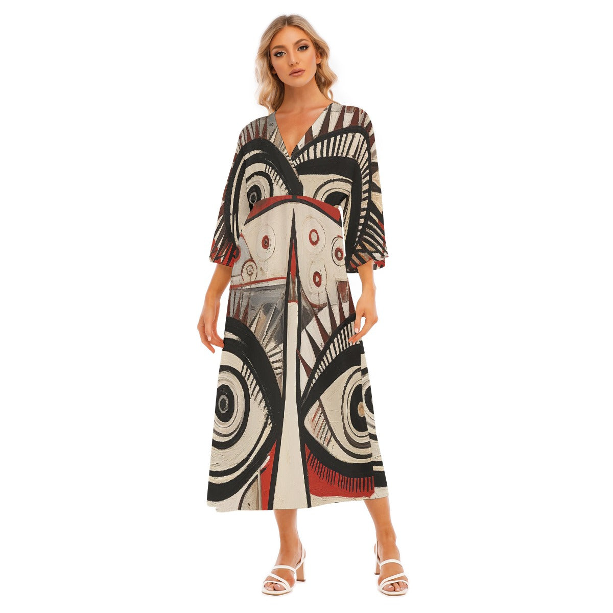 All-Over Print Women's Mid-Sleeve Long Dress