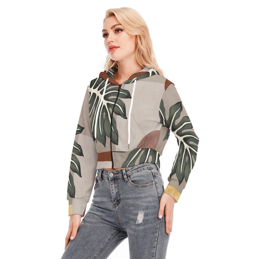 All-Over Print Women's Crop Top Hoodie With Zipper Closure