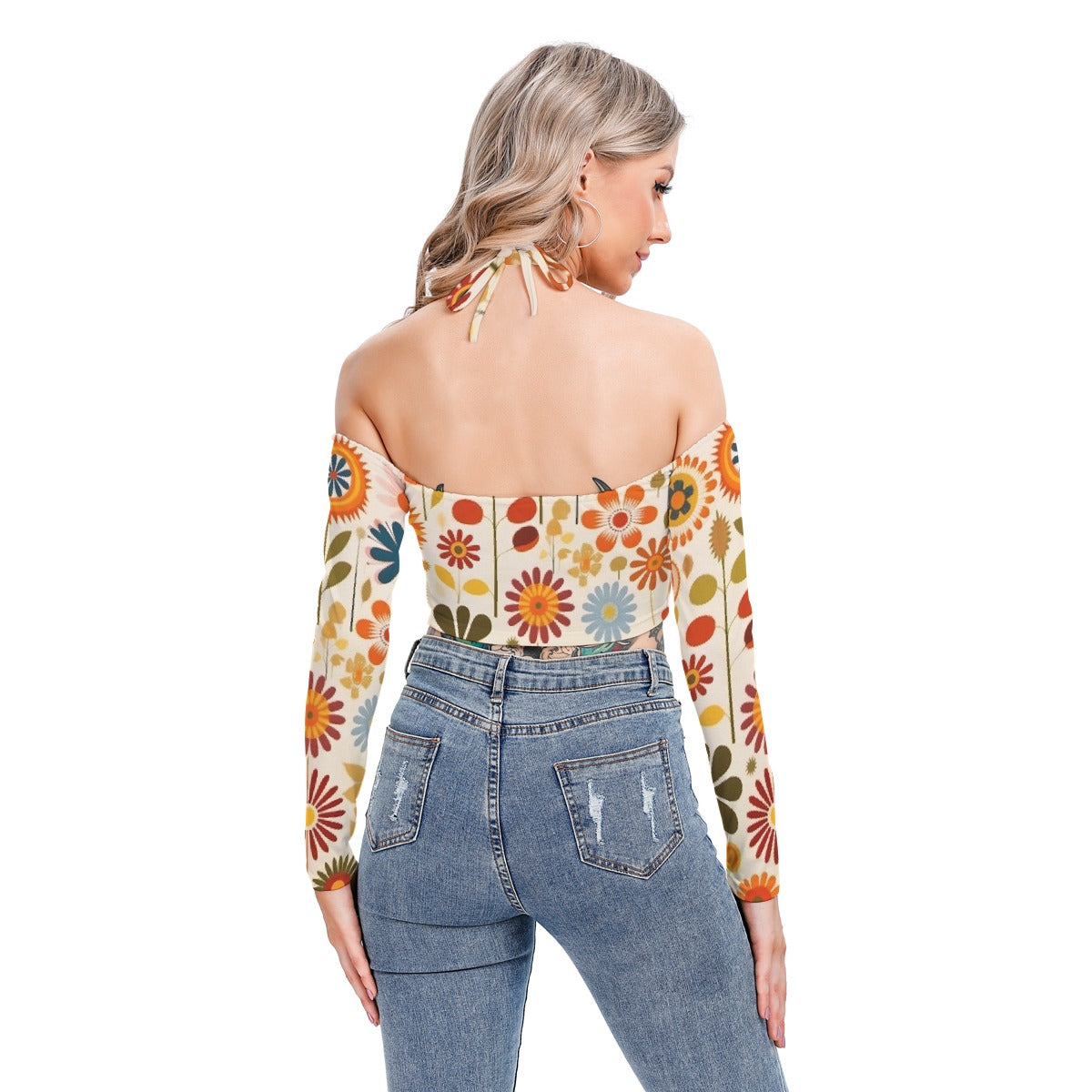 All-Over Print Women's Halter Lace-up Top