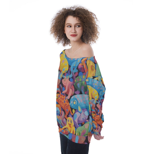 All-Over Print Oversized Women's Off-Shoulder Sweatshirt