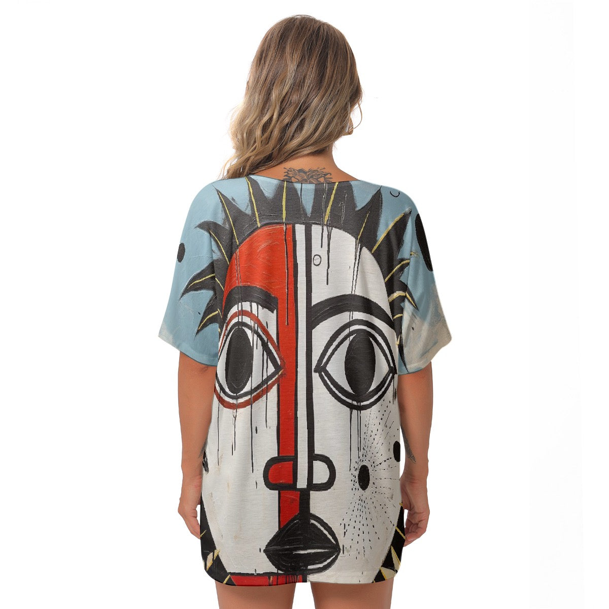 All-Over Print Women's Bat Sleeves V-Neck Blouse