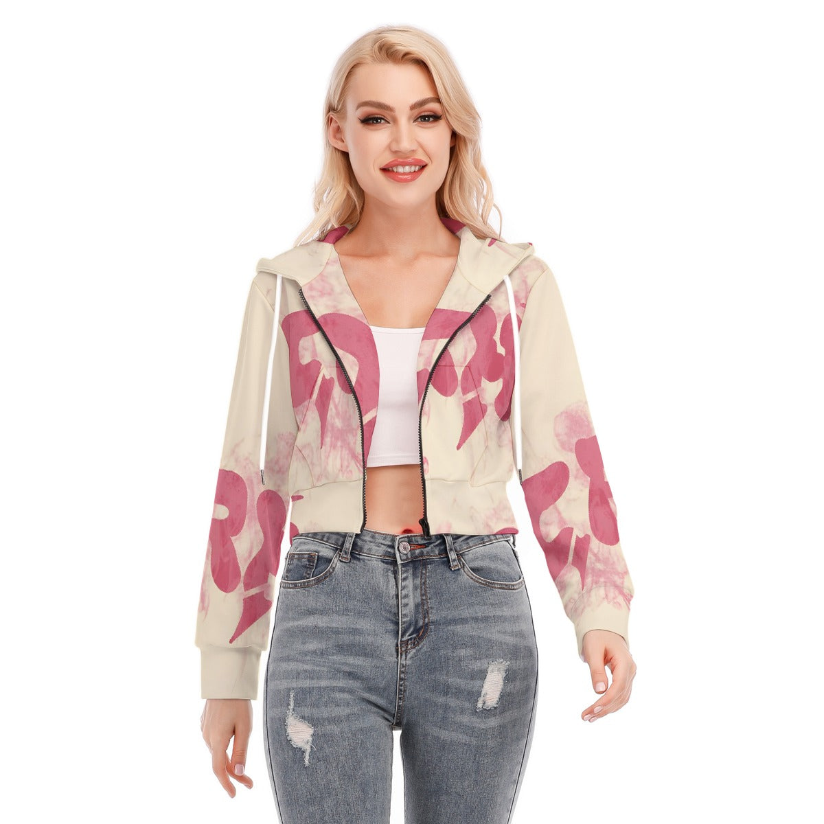 All-Over Print Women's Crop Top Hoodie With Zipper Closure