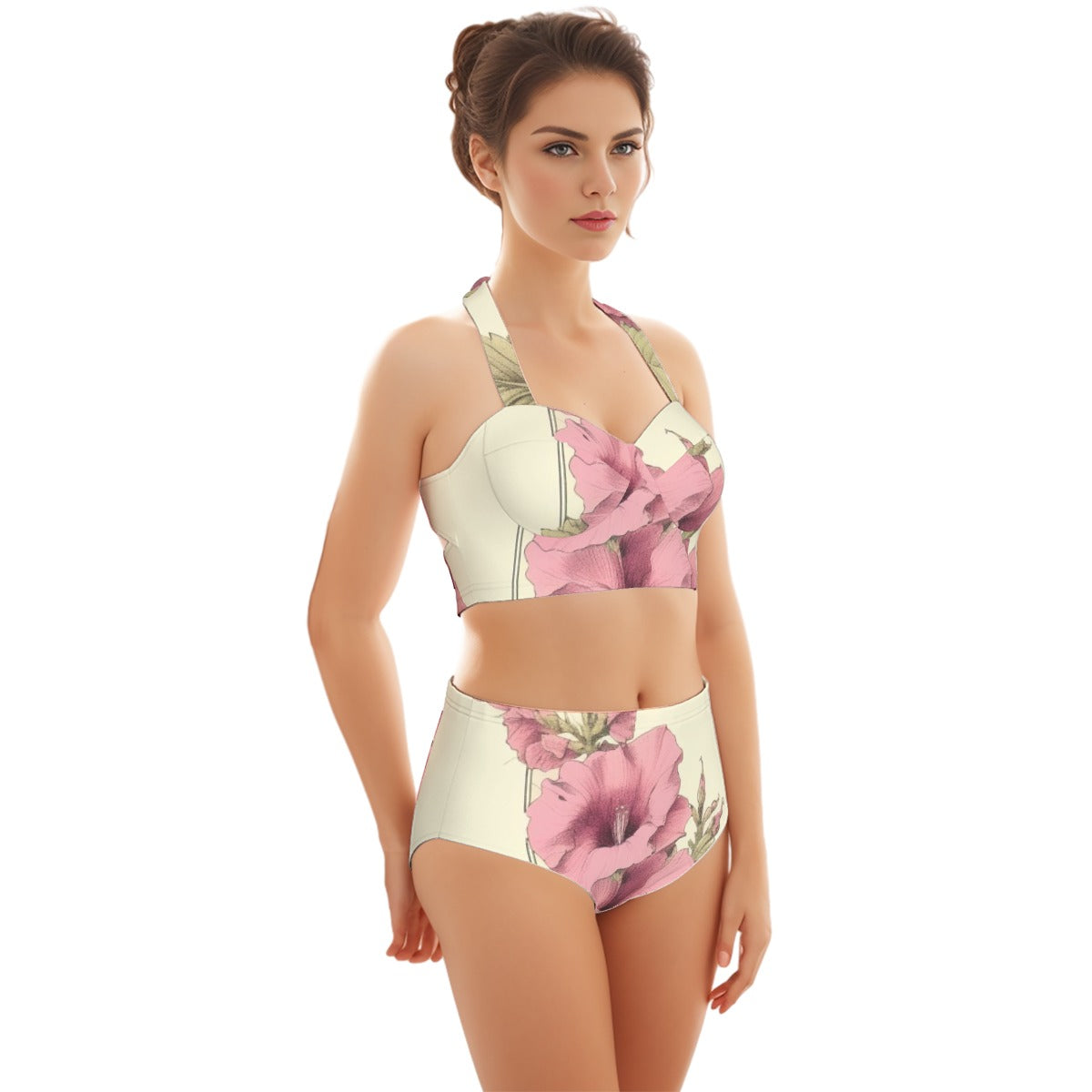 All-Over Print Women's Swimsuit Set With Halter