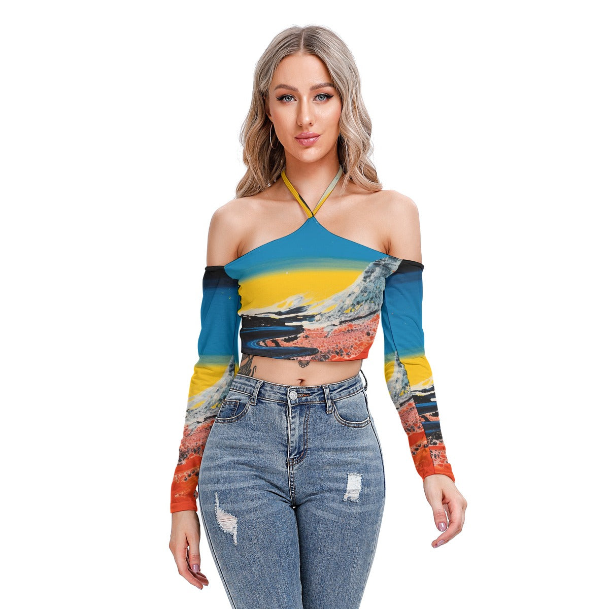 All-Over Print Women's Halter Lace-up Top