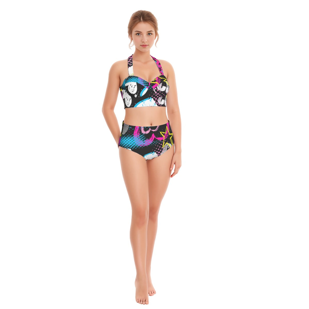 All-Over Print Women's Swimsuit Set With Halter