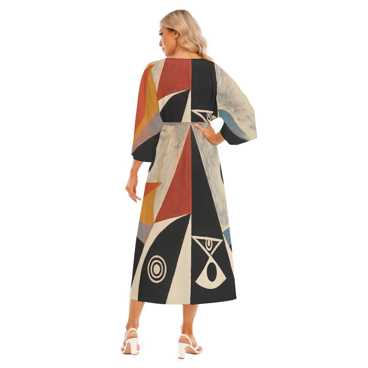 All-Over Print Women's Mid-Sleeve Long Dress