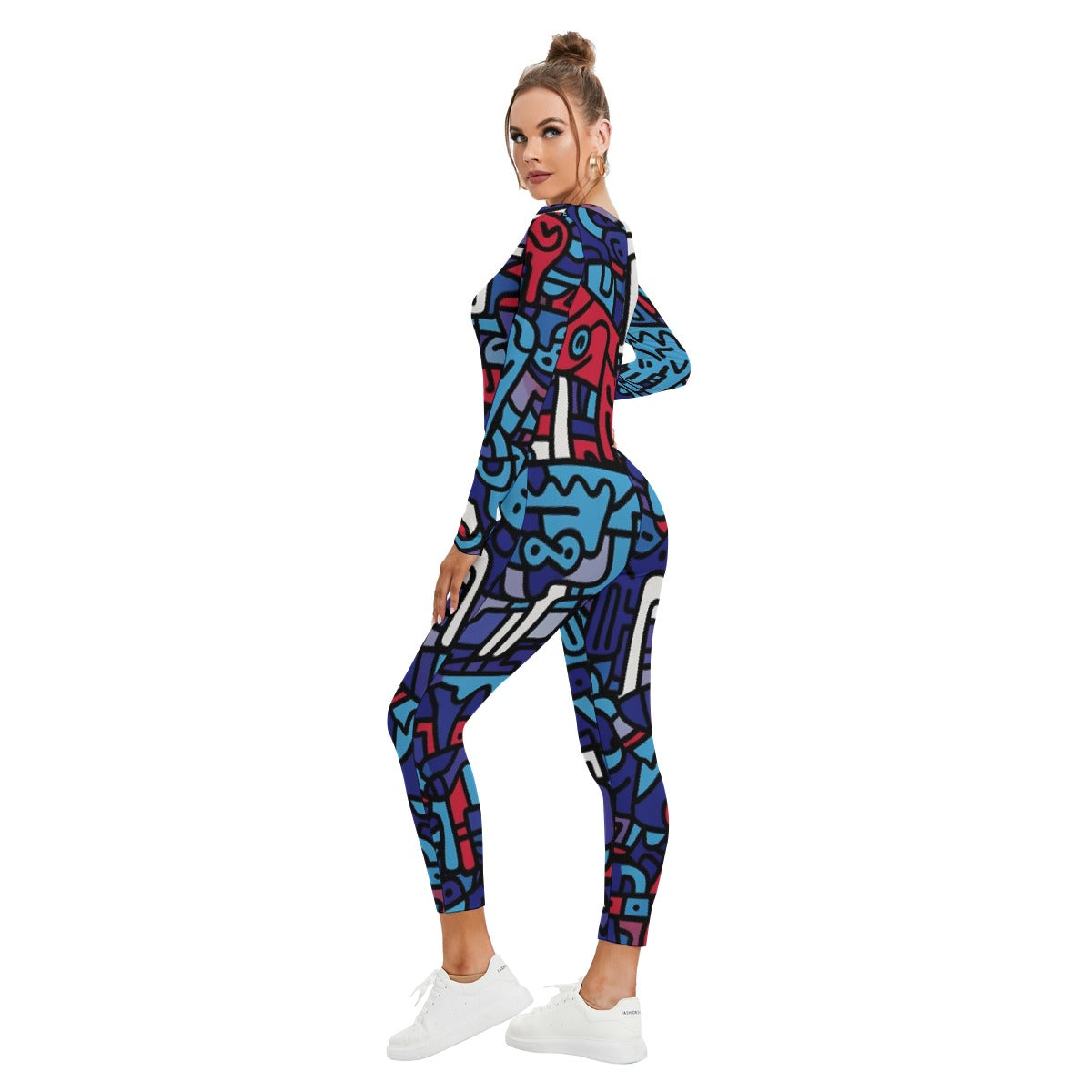 All-Over Print Women's Plunging Neck Jumpsuit