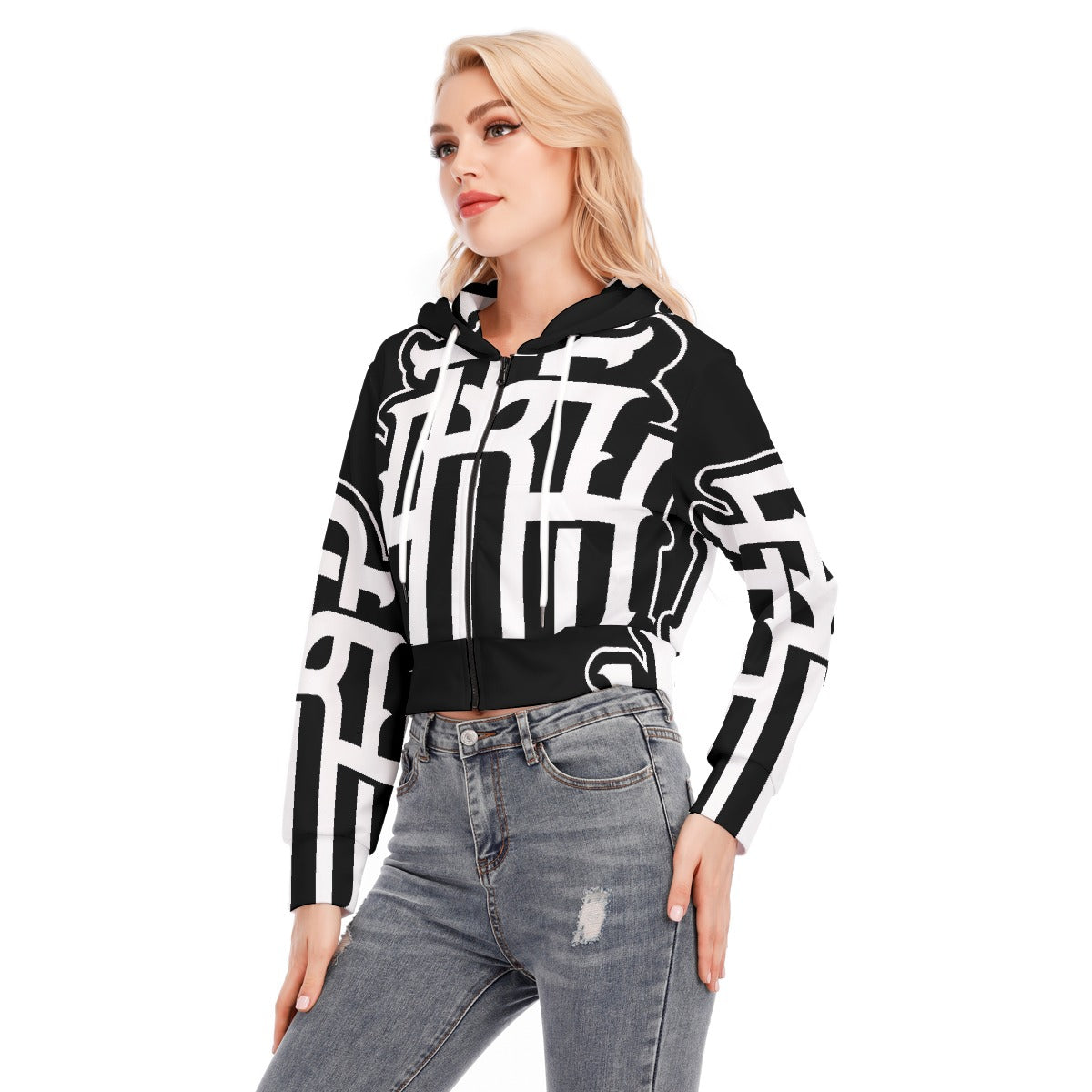 All-Over Print Women's Crop Top Hoodie With Zipper Closure