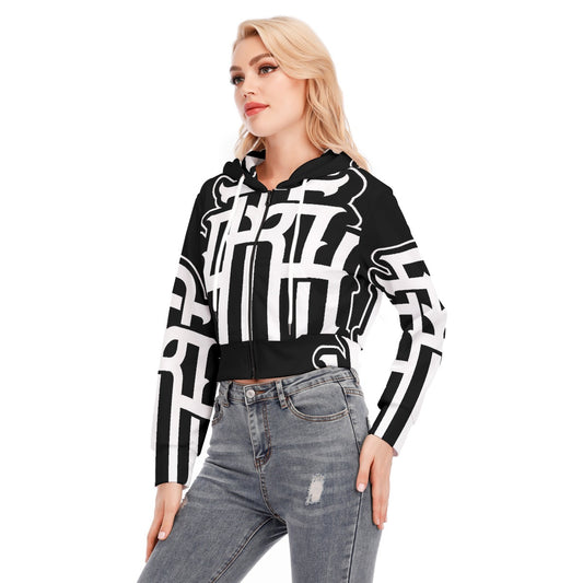 All-Over Print Women's Crop Top Hoodie With Zipper Closure