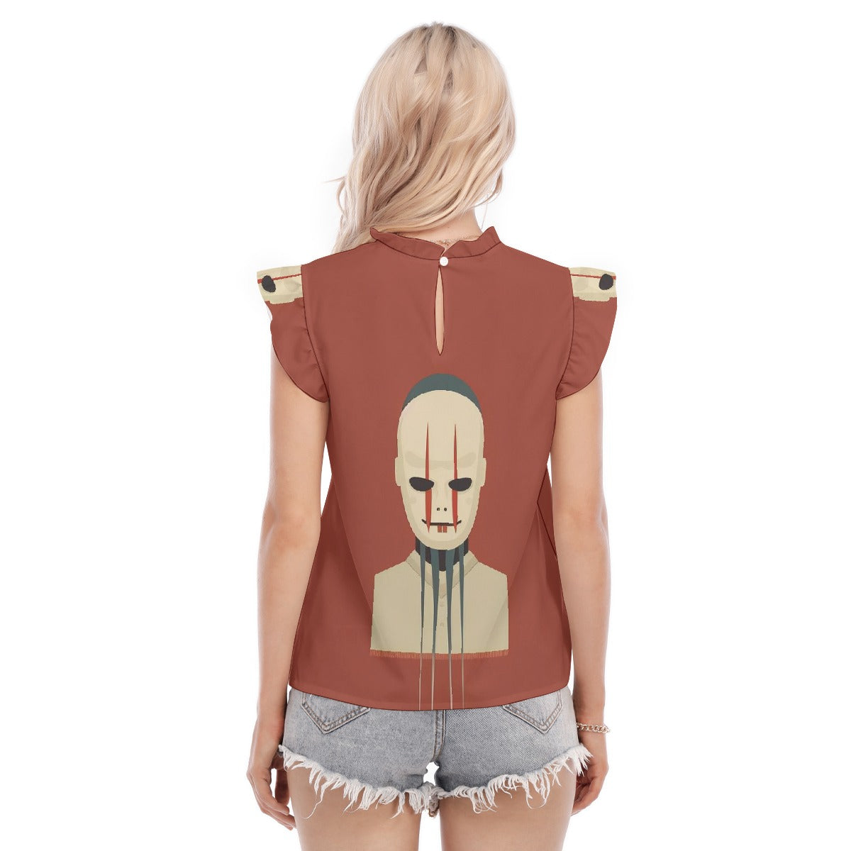 All-Over Print Women's Blouse With Ruffle Collar And Sleeve