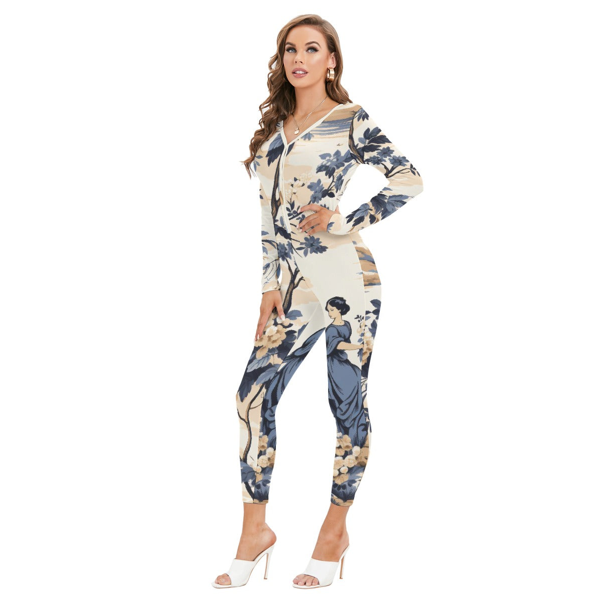All-Over Print Women's Plunging Neck Jumpsuit