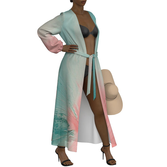 All-Over Print Women's Lace-up Chiffon Robe