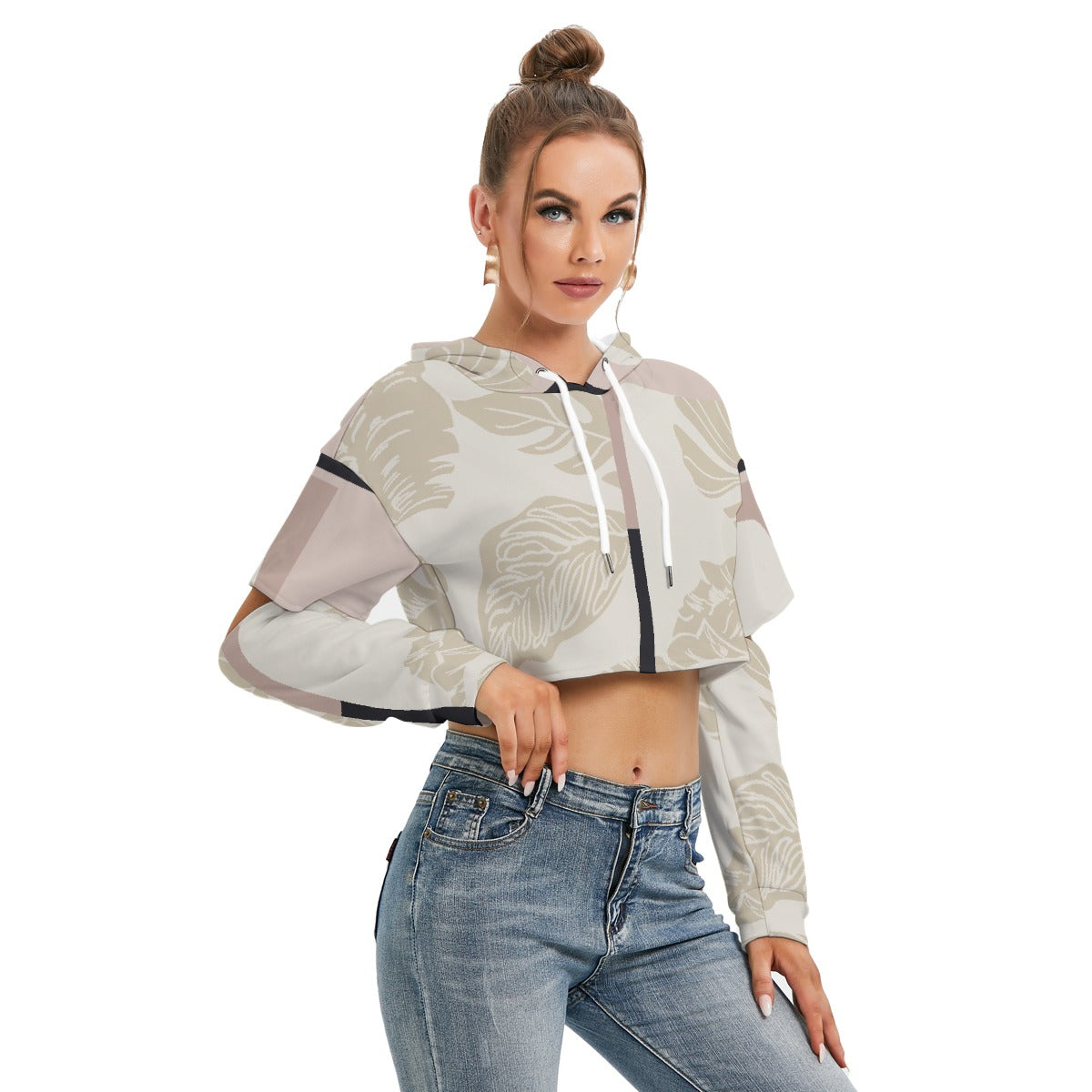 All-Over Print Women's Heavy Fleece Hoodie With Hollow Out Sleeve