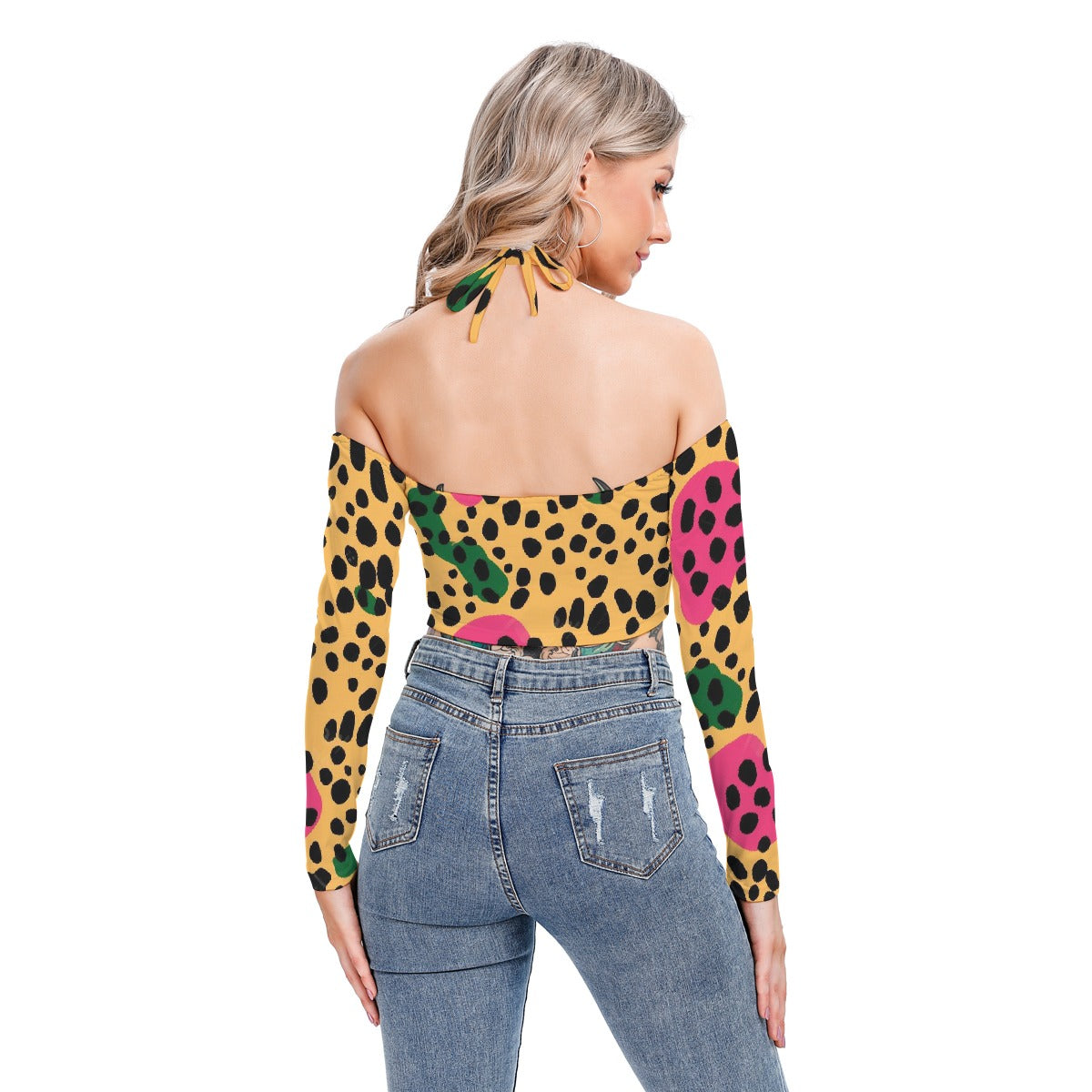 All-Over Print Women's Halter Lace-up Top