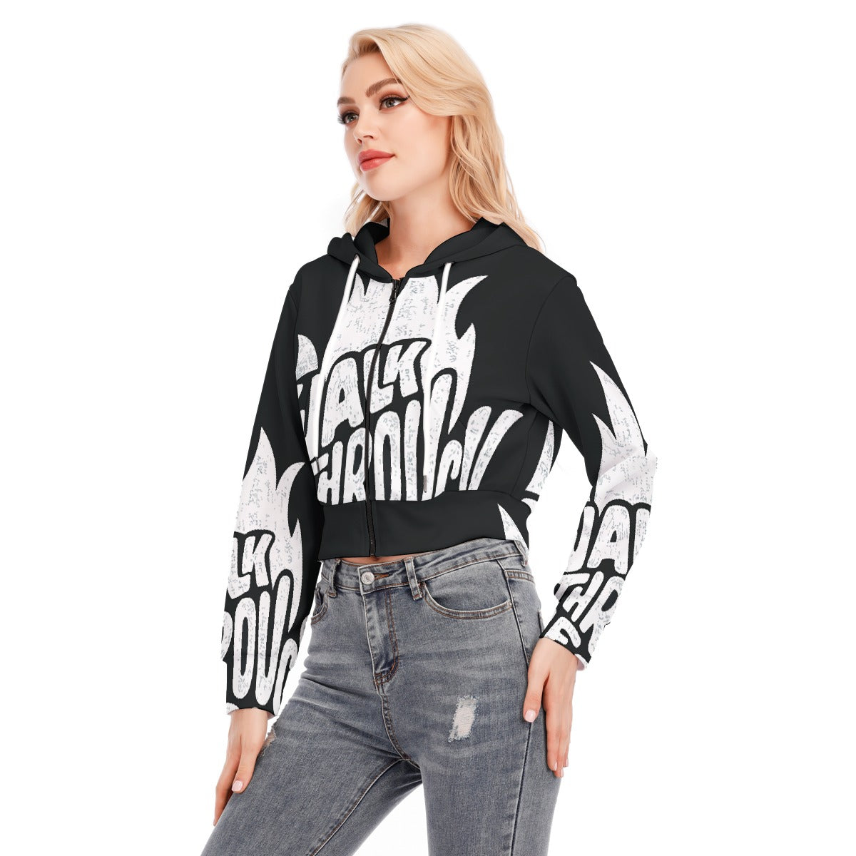 All-Over Print Women's Crop Top Hoodie With Zipper Closure