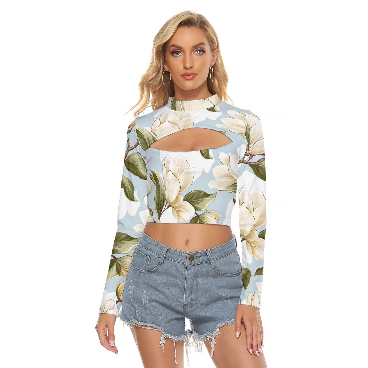 All-Over Print Women's Hollow Chest Keyhole Tight Crop Top