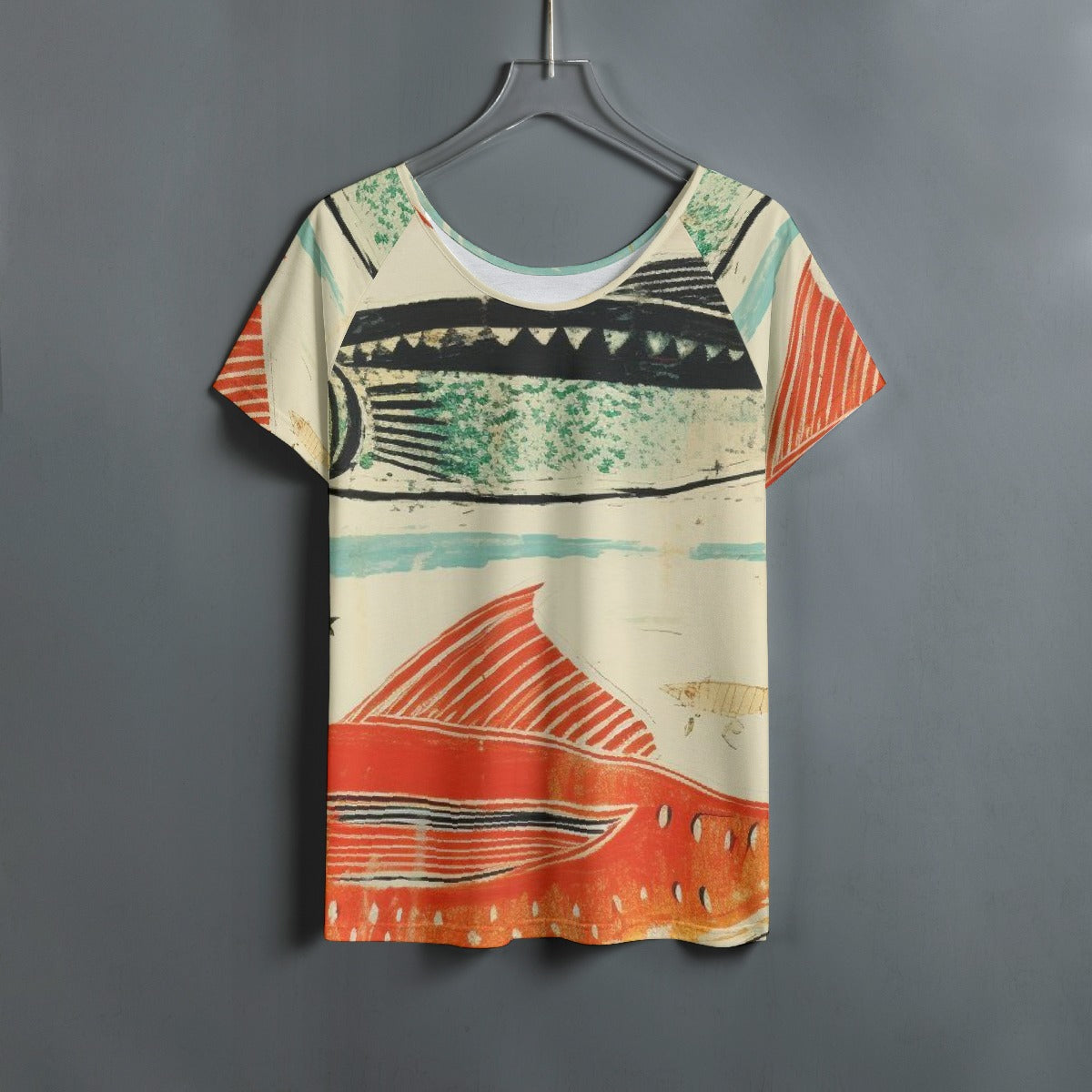 All-Over Print Women's Round Neck T-shirt With Raglan Sleeve