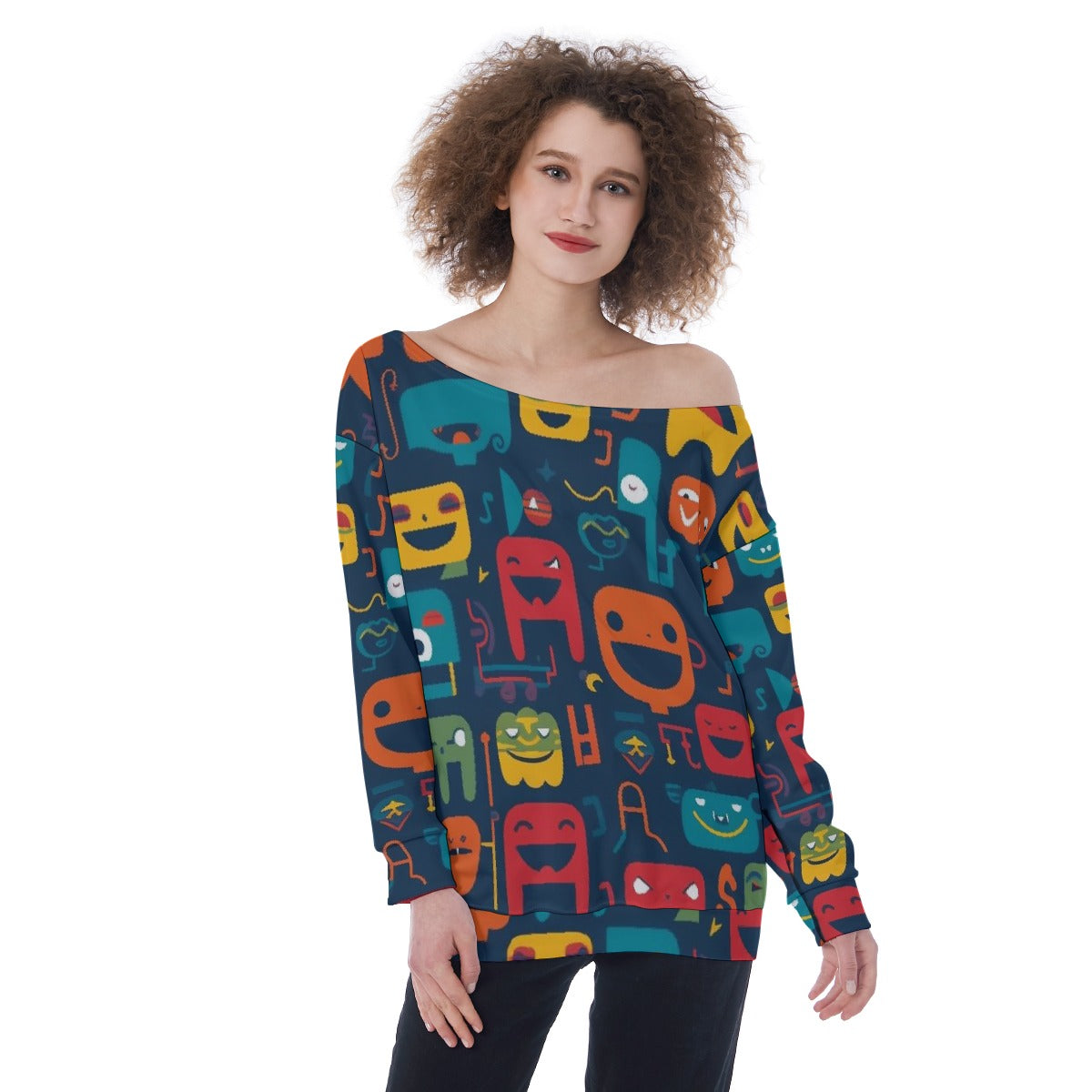 All-Over Print Oversized Women's Off-Shoulder Sweatshirt