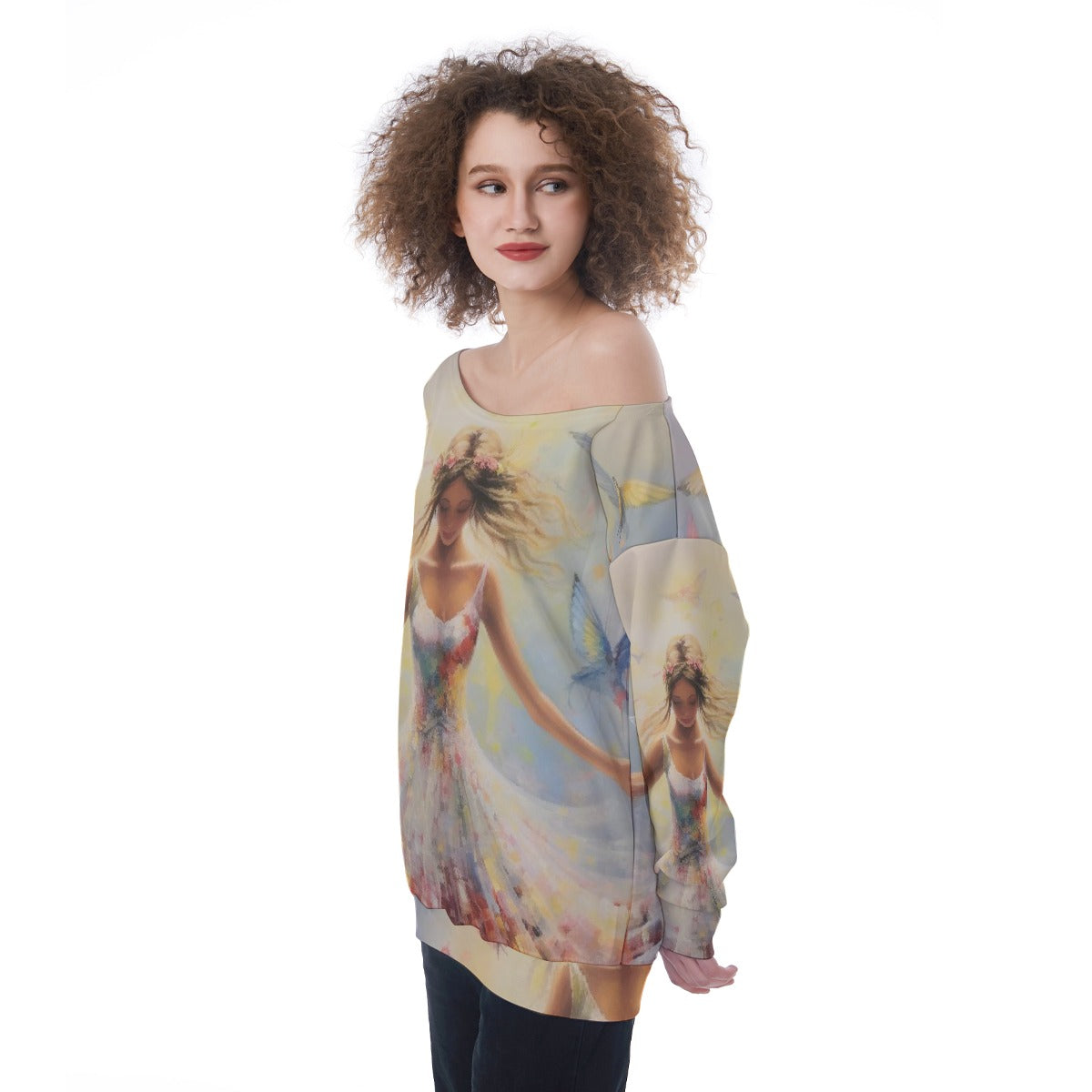All-Over Print Oversized Women's Off-Shoulder Sweatshirt