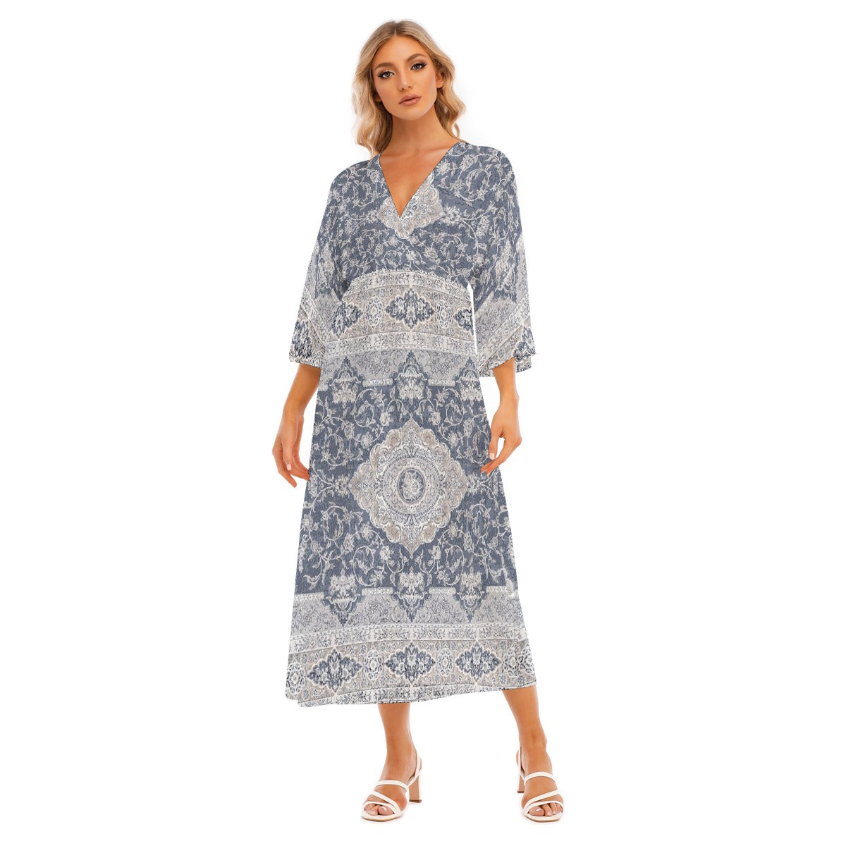 All-Over Print Women's Mid-Sleeve Long Dress