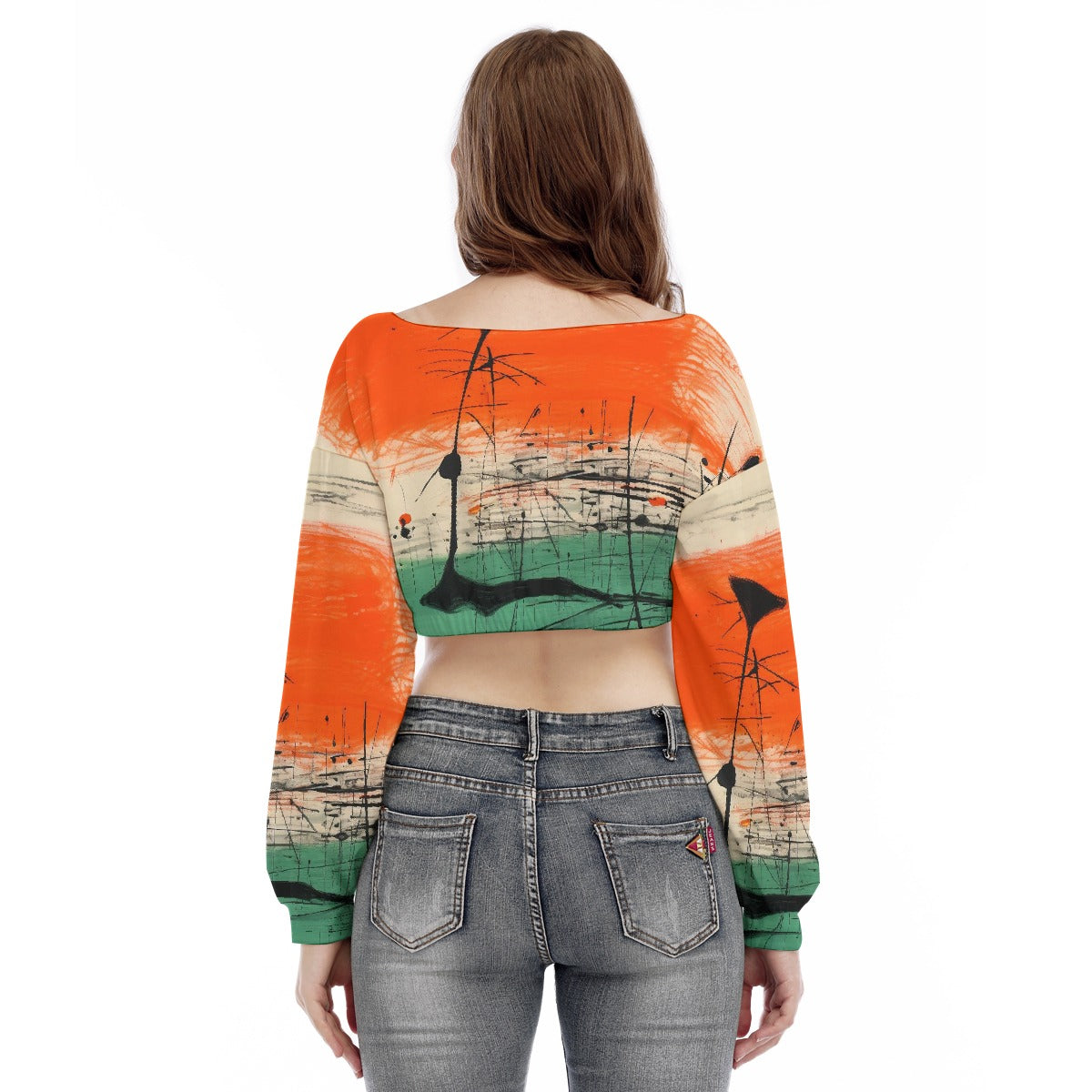 All-Over Print Women's V-neck Long Sleeve Cropped Sweatshirt