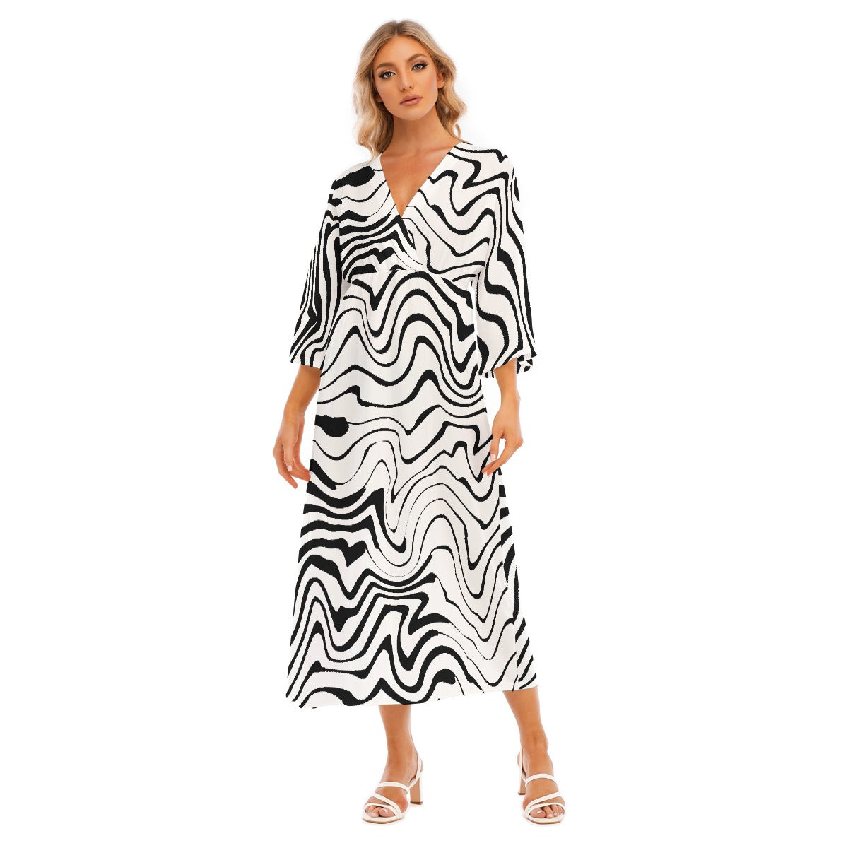 All-Over Print Women's Mid-Sleeve Long Dress