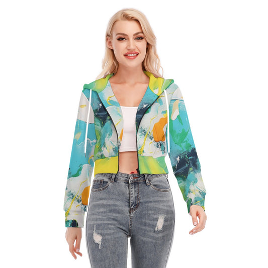 All-Over Print Women's Crop Top Hoodie With Zipper Closure