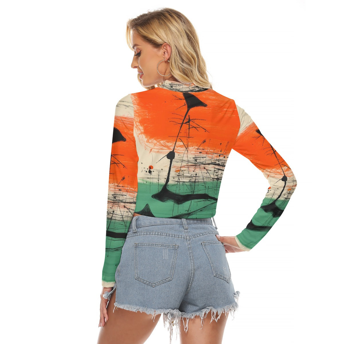 All-Over Print Women's Hollow Chest Keyhole Tight Crop Top