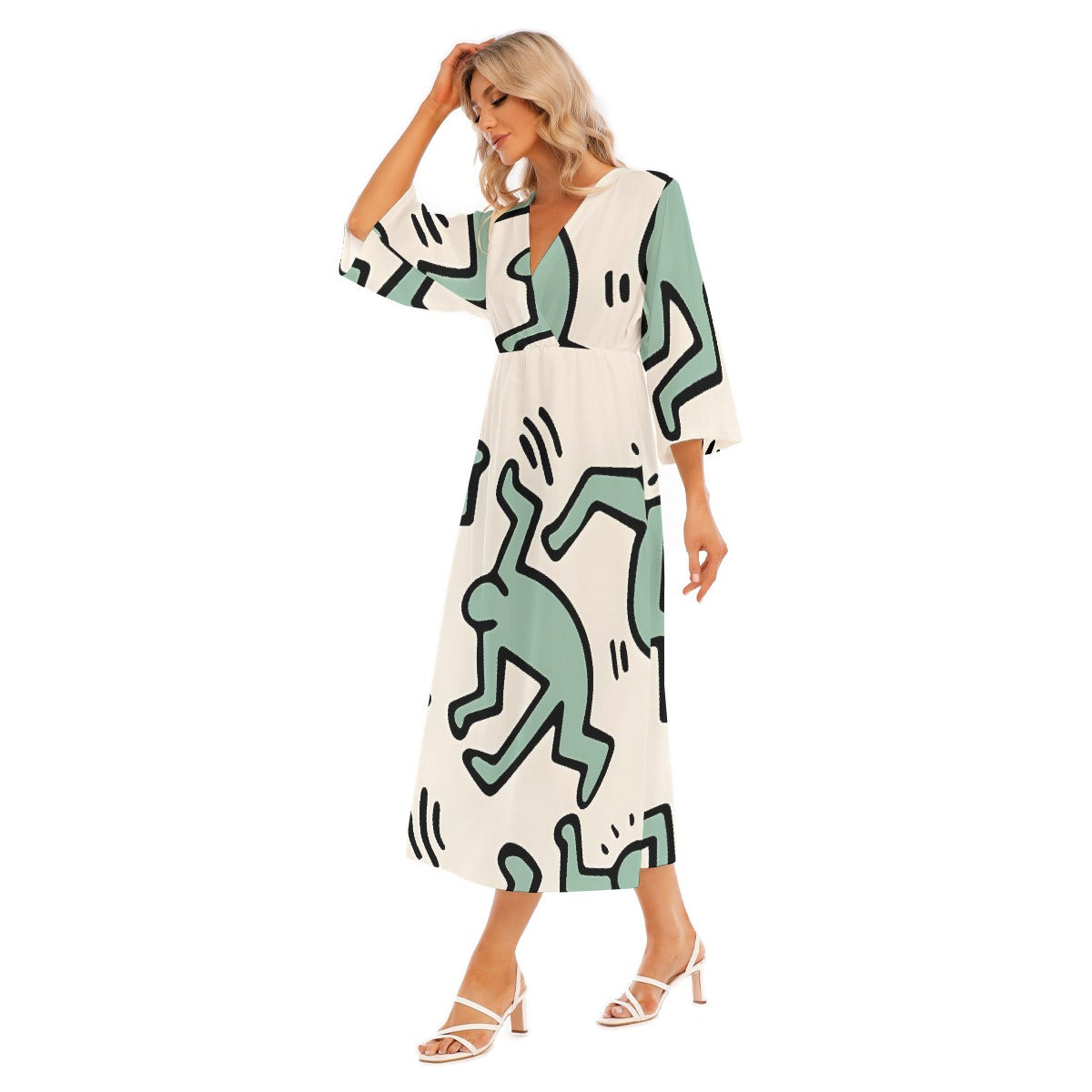 All-Over Print Women's Mid-Sleeve Long Dress