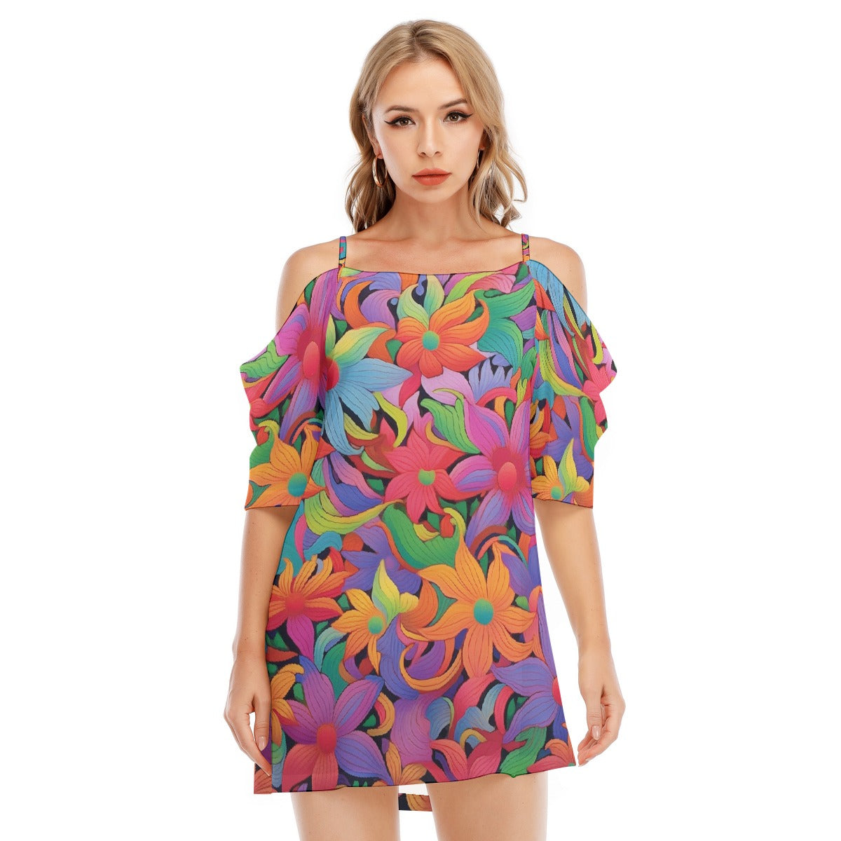 All-Over Print Women's Off-shoulder Cami Dress