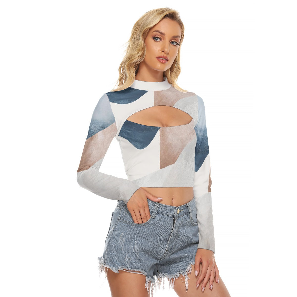 All-Over Print Women's Hollow Chest Keyhole Tight Crop Top