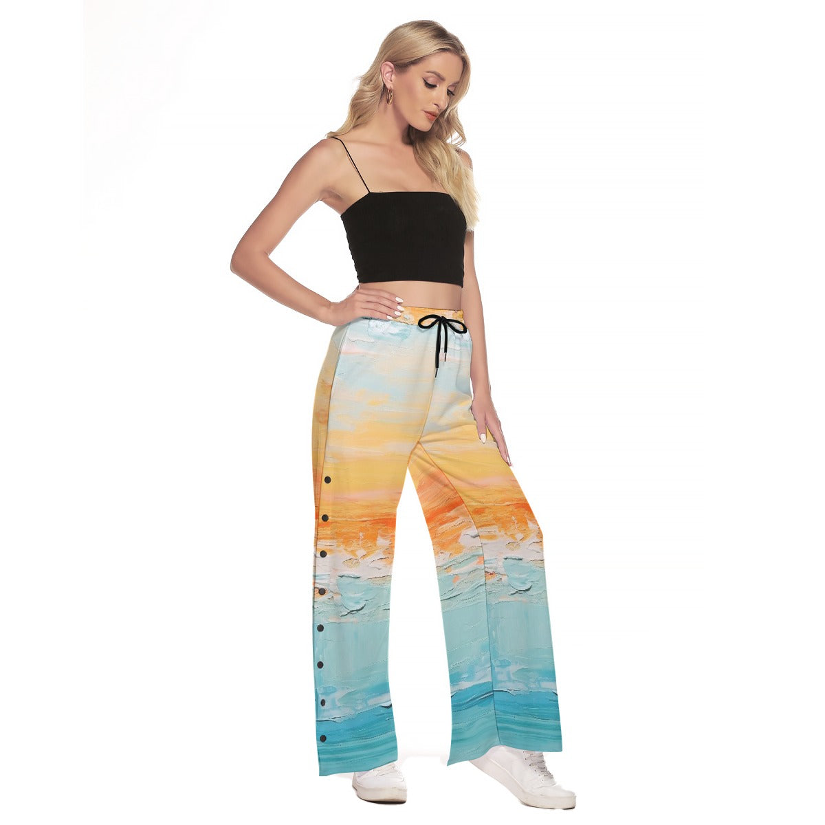 All-Over Print Women's Side Slit Snap Button Trousers