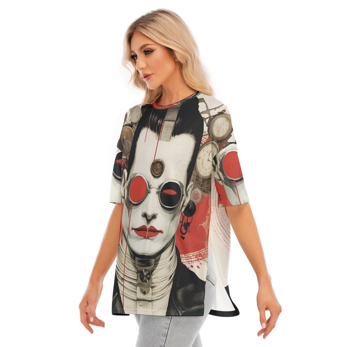 All-Over Print Women's Short Sleeves T-shirt With Hem Split