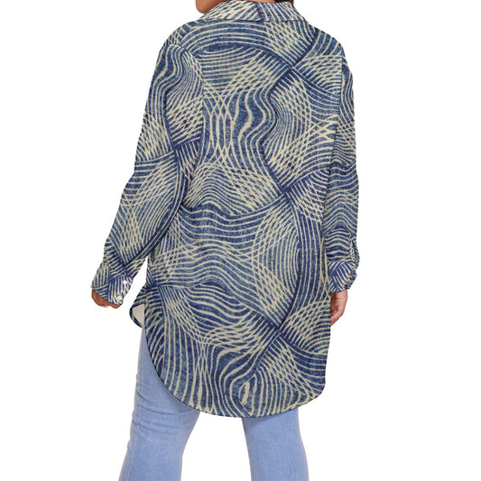 All-Over Print Women's Shirt With Long Sleeve(Plus Size)