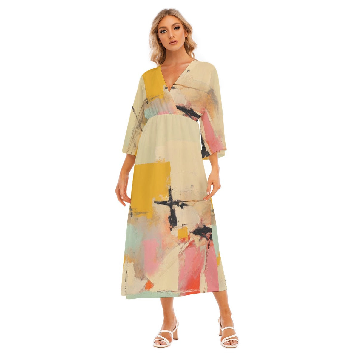 All-Over Print Women's Mid-Sleeve Long Dress