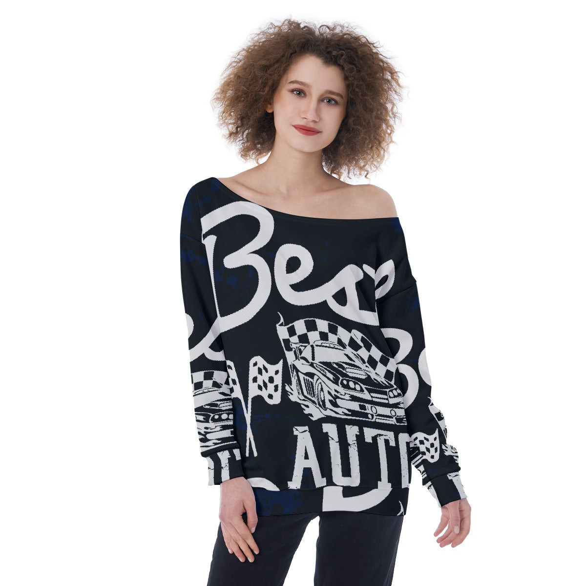 All-Over Print Oversized Women's Off-Shoulder Sweatshirt