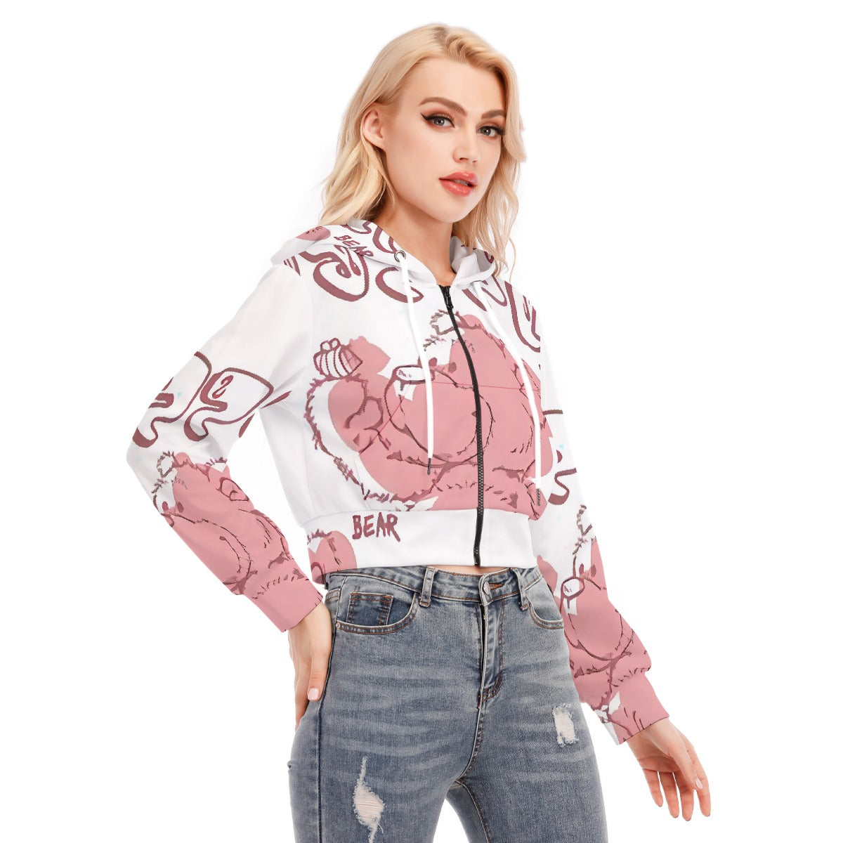 All-Over Print Women's Crop Top Hoodie With Zipper Closure