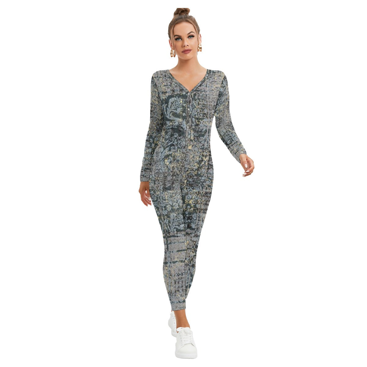 All-Over Print Women's Plunging Neck Jumpsuit