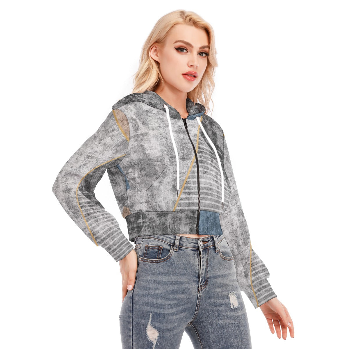 All-Over Print Women's Crop Top Hoodie With Zipper Closure