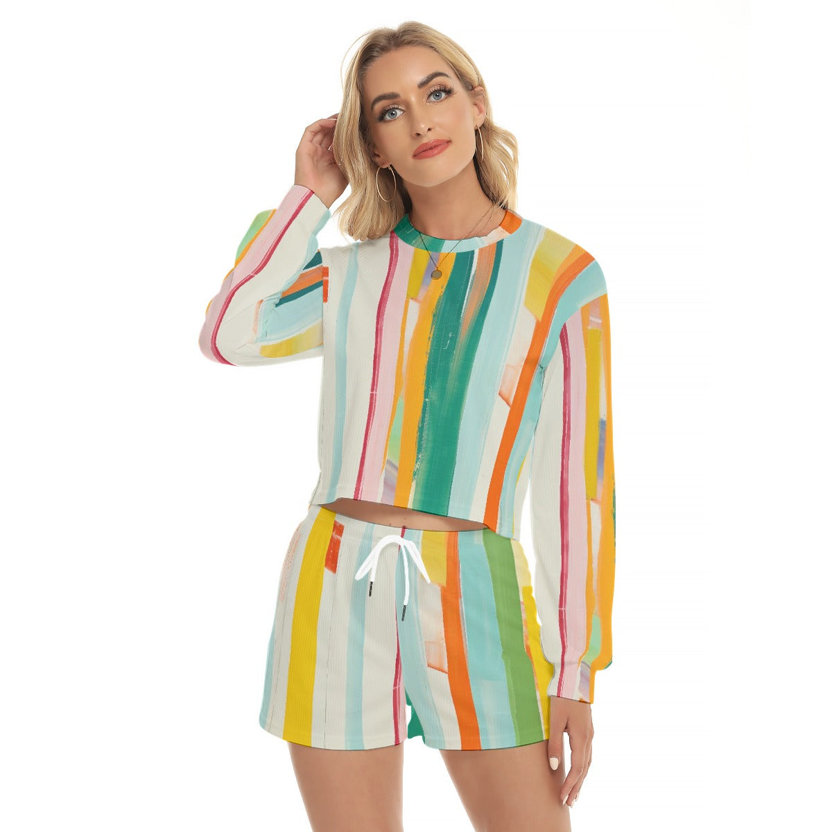 All-Over Print Women's Short Sweatshirt And Pants Suit