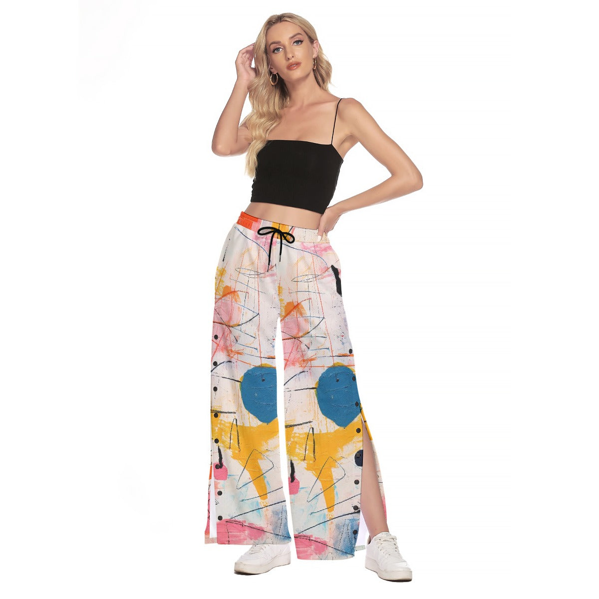 All-Over Print Women's Side Slit Snap Button Trousers