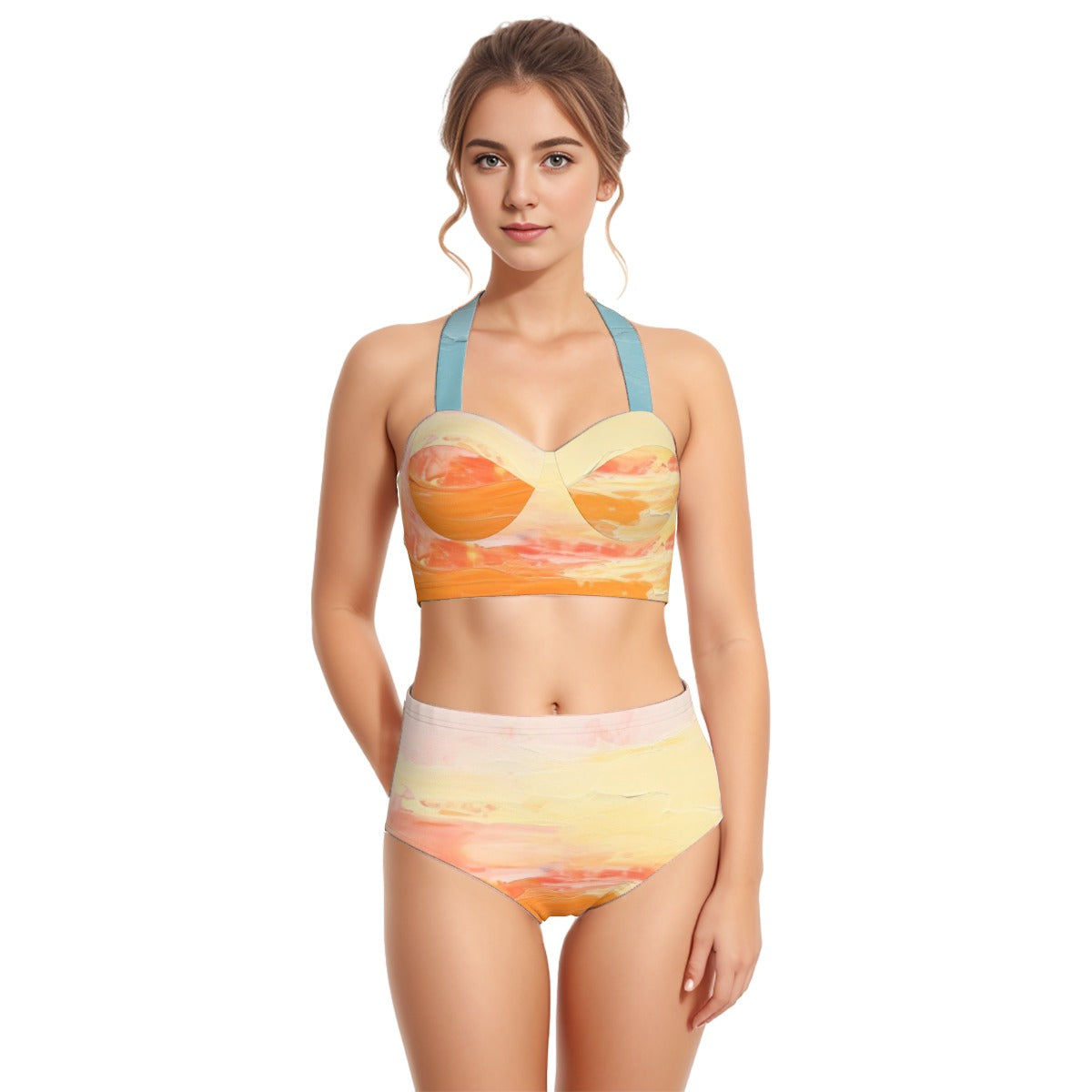 All-Over Print Women's Swimsuit Set With Halter