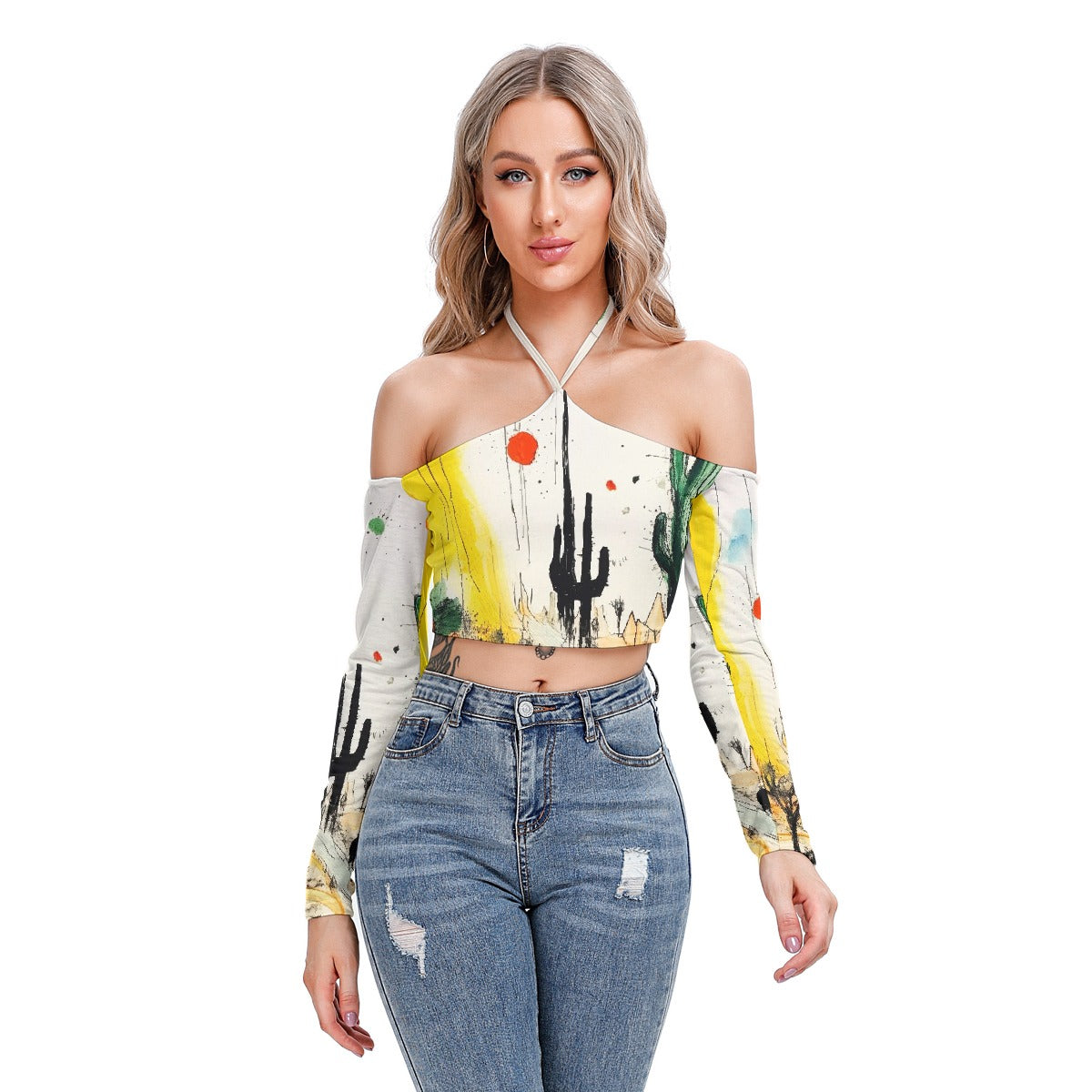 All-Over Print Women's Halter Lace-up Top